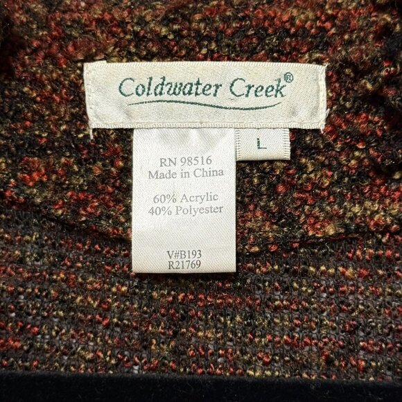 Coldwater Creek Womens Brown Textured Open Front Cardigan L Fringe Accent - Picture 2 of 5